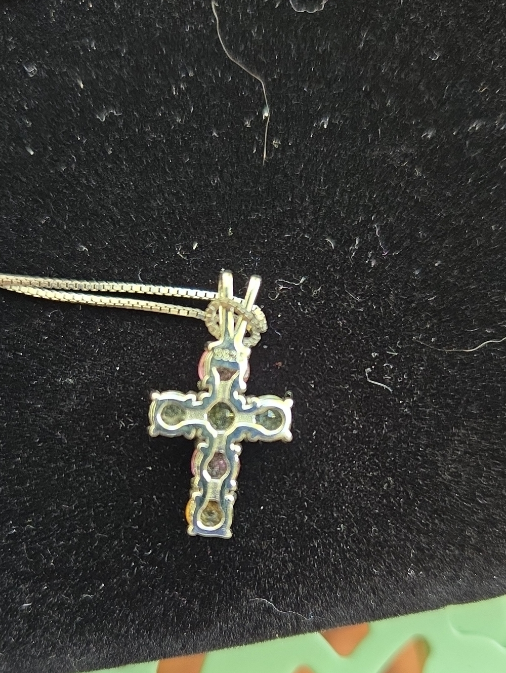 Sweet Multi-Colored Tourmaline Cross Pendant/Necklace - Silver - Picture 4 of 5